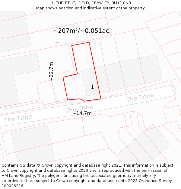 1, THE TITHE, IFIELD, CRAWLEY, RH11 0NR: Plot and title map
