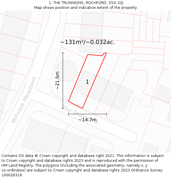 1, THE TRUNNIONS, ROCHFORD, SS4 1DJ: Plot and title map