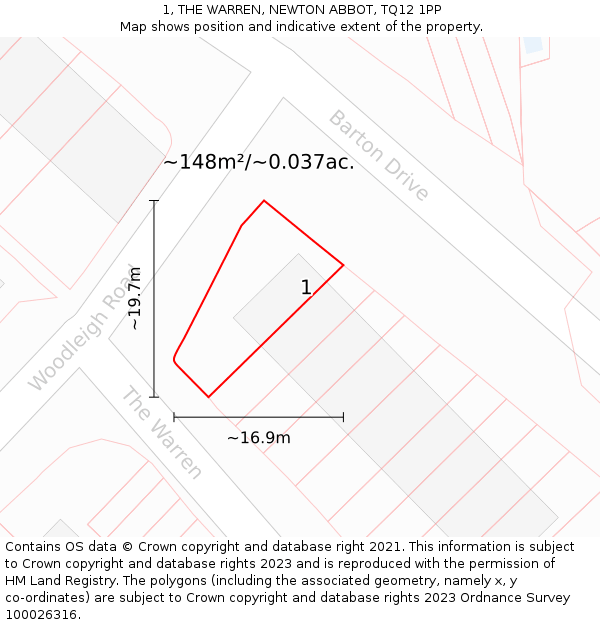 1, THE WARREN, NEWTON ABBOT, TQ12 1PP: Plot and title map