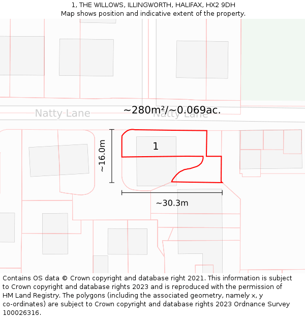 1, THE WILLOWS, ILLINGWORTH, HALIFAX, HX2 9DH: Plot and title map
