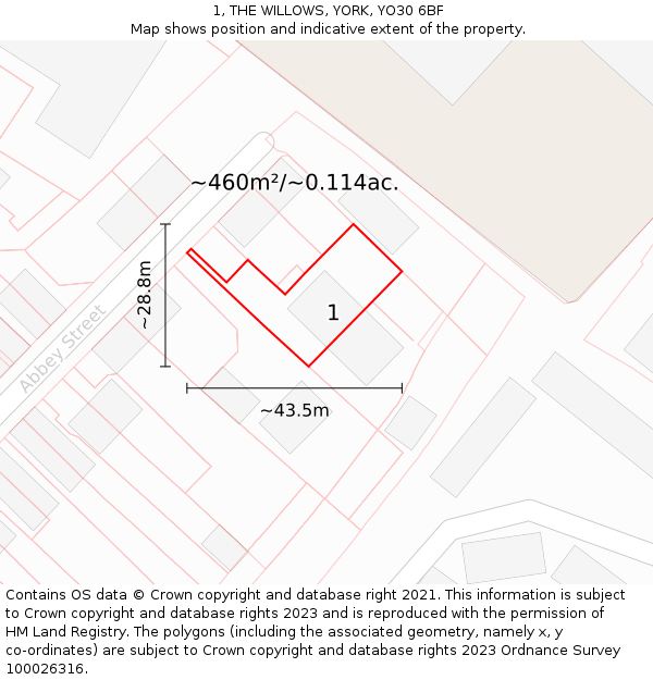 1, THE WILLOWS, YORK, YO30 6BF: Plot and title map