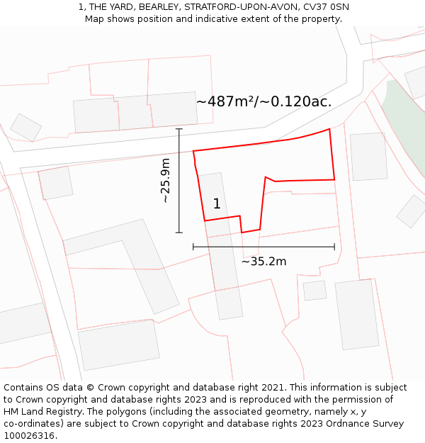 1, THE YARD, BEARLEY, STRATFORD-UPON-AVON, CV37 0SN: Plot and title map