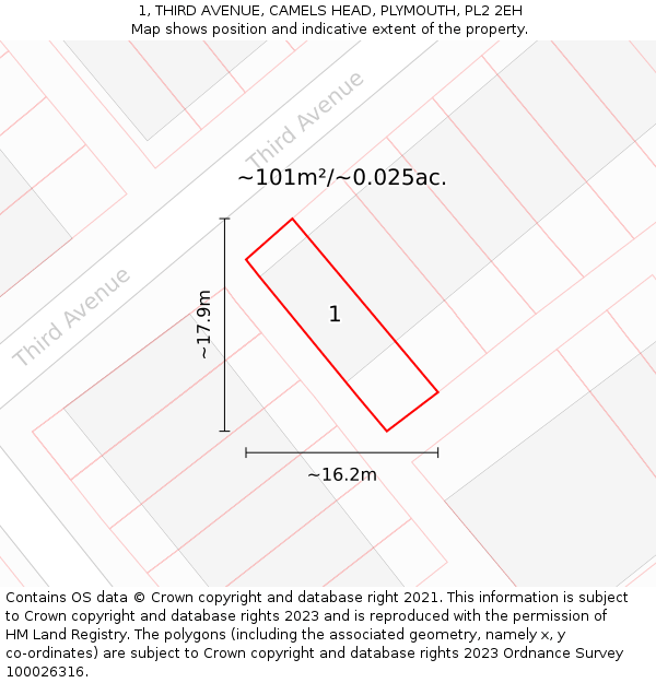 1, THIRD AVENUE, CAMELS HEAD, PLYMOUTH, PL2 2EH: Plot and title map