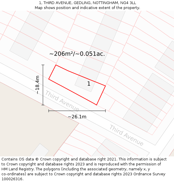 1, THIRD AVENUE, GEDLING, NOTTINGHAM, NG4 3LL: Plot and title map