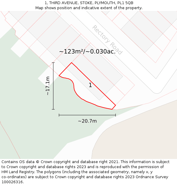 1, THIRD AVENUE, STOKE, PLYMOUTH, PL1 5QB: Plot and title map