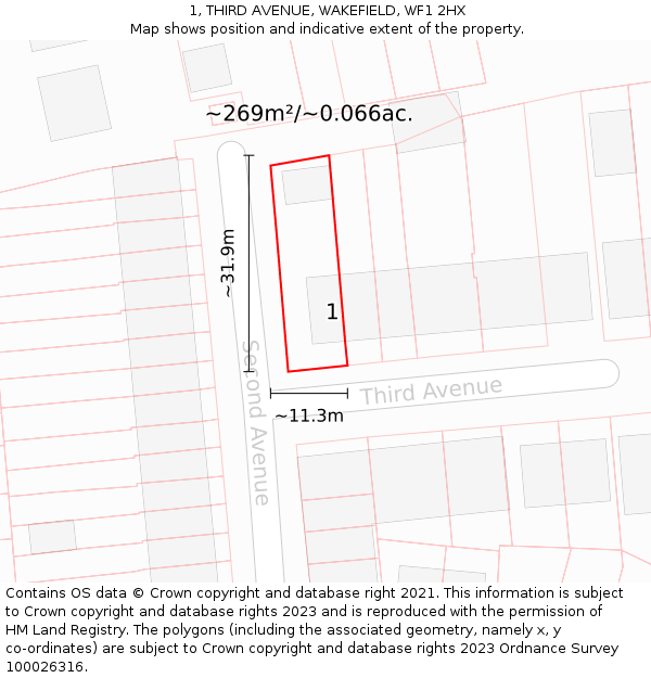 1, THIRD AVENUE, WAKEFIELD, WF1 2HX: Plot and title map