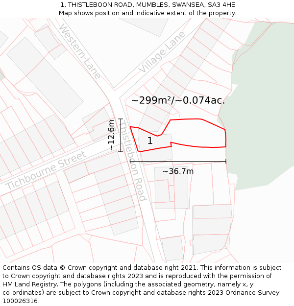 1, THISTLEBOON ROAD, MUMBLES, SWANSEA, SA3 4HE: Plot and title map
