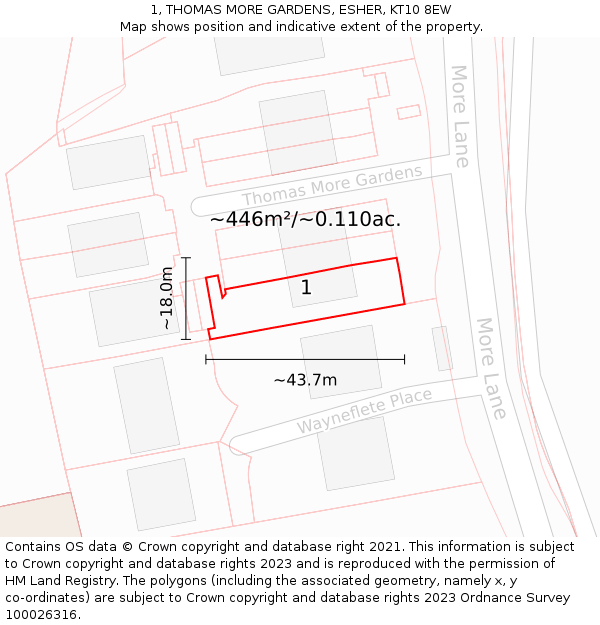 1, THOMAS MORE GARDENS, ESHER, KT10 8EW: Plot and title map
