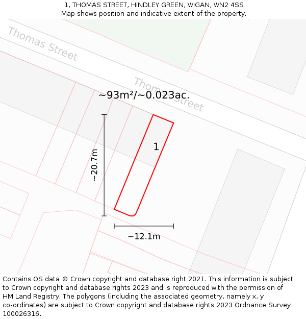 1, THOMAS STREET, HINDLEY GREEN, WIGAN, WN2 4SS: Plot and title map
