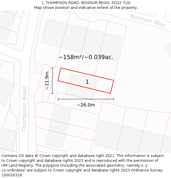 1, THOMPSON ROAD, BOGNOR REGIS, PO22 7UG: Plot and title map