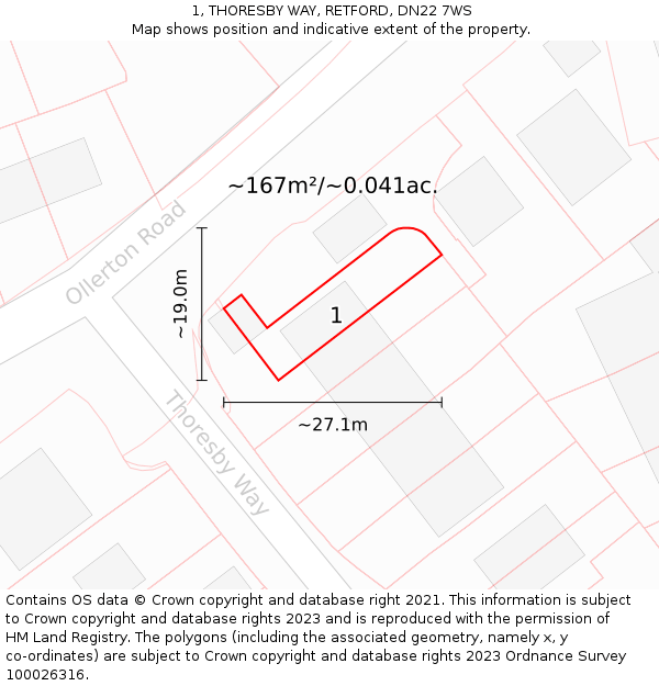 1, THORESBY WAY, RETFORD, DN22 7WS: Plot and title map