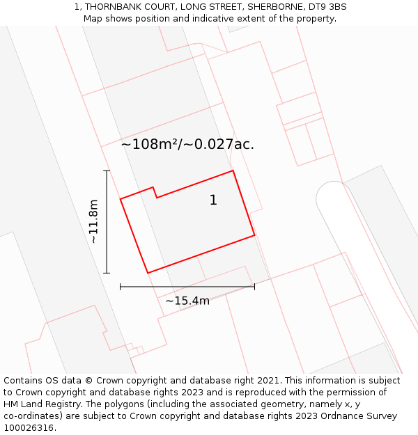 1, THORNBANK COURT, LONG STREET, SHERBORNE, DT9 3BS: Plot and title map