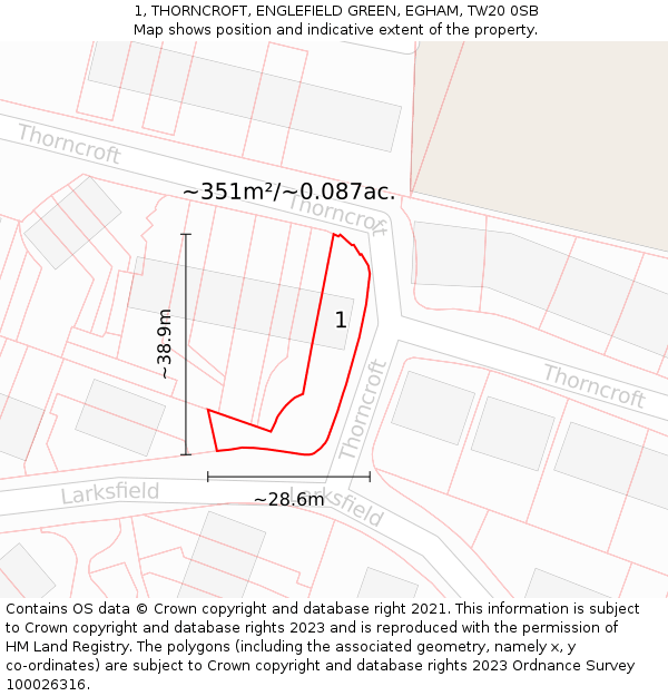 1, THORNCROFT, ENGLEFIELD GREEN, EGHAM, TW20 0SB: Plot and title map