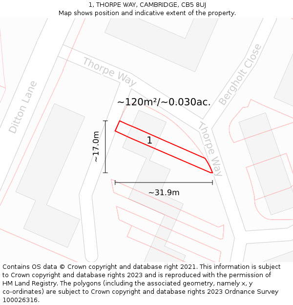 1, THORPE WAY, CAMBRIDGE, CB5 8UJ: Plot and title map
