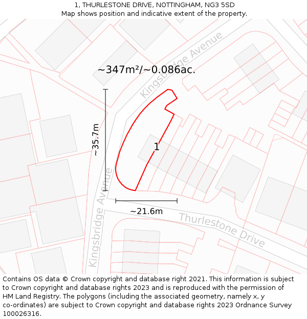 1, THURLESTONE DRIVE, NOTTINGHAM, NG3 5SD: Plot and title map