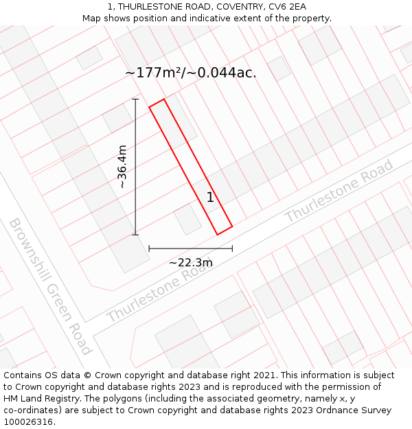 1, THURLESTONE ROAD, COVENTRY, CV6 2EA: Plot and title map