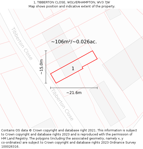 1, TIBBERTON CLOSE, WOLVERHAMPTON, WV3 7JW: Plot and title map