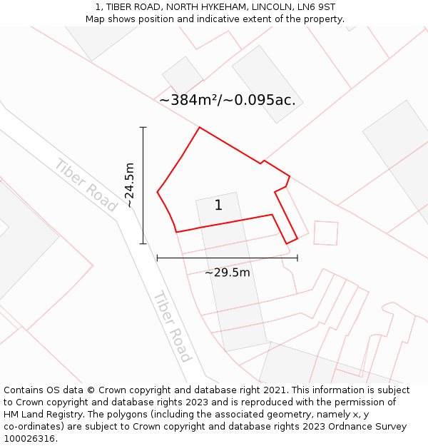 1, TIBER ROAD, NORTH HYKEHAM, LINCOLN, LN6 9ST: Plot and title map