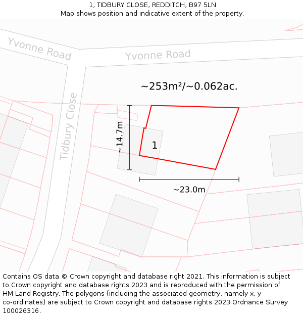 1, TIDBURY CLOSE, REDDITCH, B97 5LN: Plot and title map
