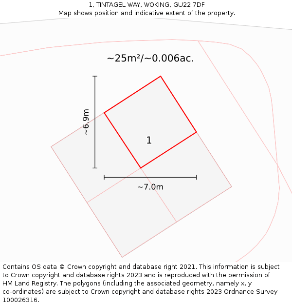 1, TINTAGEL WAY, WOKING, GU22 7DF: Plot and title map