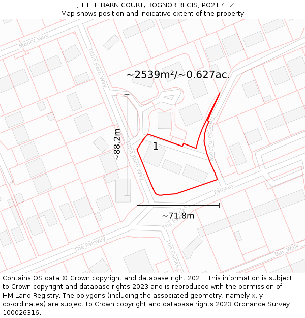 1, TITHE BARN COURT, BOGNOR REGIS, PO21 4EZ: Plot and title map
