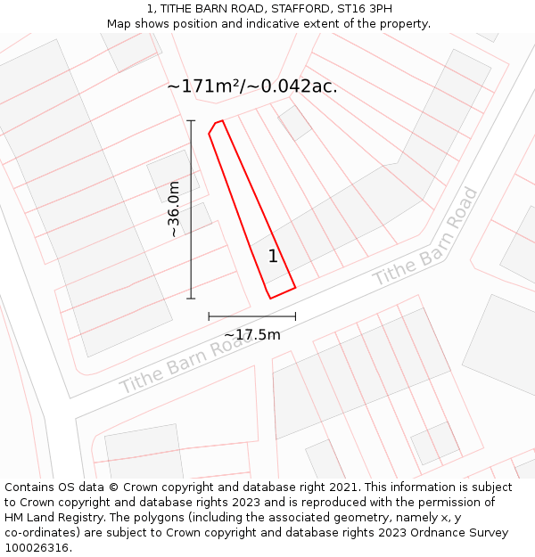 1, TITHE BARN ROAD, STAFFORD, ST16 3PH: Plot and title map