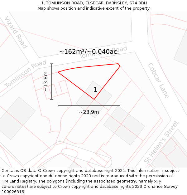 1, TOMLINSON ROAD, ELSECAR, BARNSLEY, S74 8DH: Plot and title map