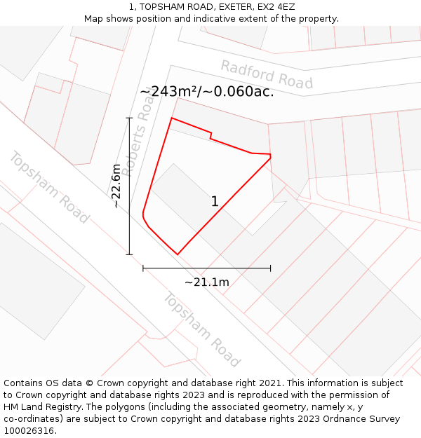 1, TOPSHAM ROAD, EXETER, EX2 4EZ: Plot and title map