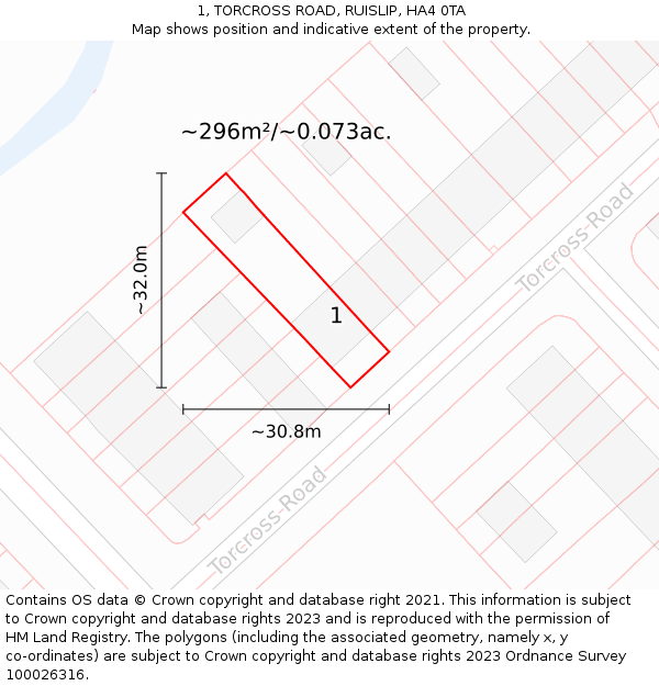 1, TORCROSS ROAD, RUISLIP, HA4 0TA: Plot and title map