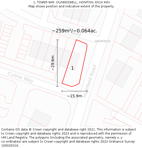 1, TOWER WAY, DUNKESWELL, HONITON, EX14 4XH: Plot and title map