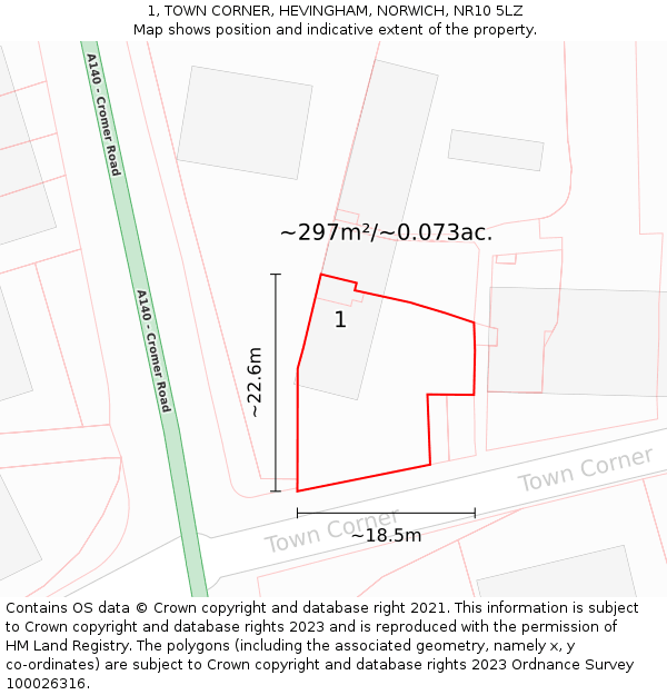 1, TOWN CORNER, HEVINGHAM, NORWICH, NR10 5LZ: Plot and title map