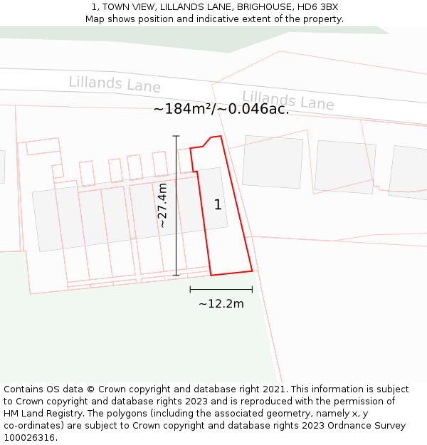 1, TOWN VIEW, LILLANDS LANE, BRIGHOUSE, HD6 3BX: Plot and title map
