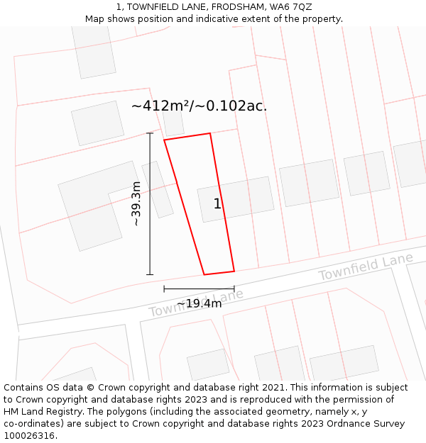 1, TOWNFIELD LANE, FRODSHAM, WA6 7QZ: Plot and title map