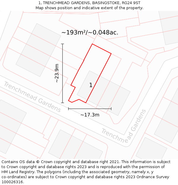 1, TRENCHMEAD GARDENS, BASINGSTOKE, RG24 9ST: Plot and title map