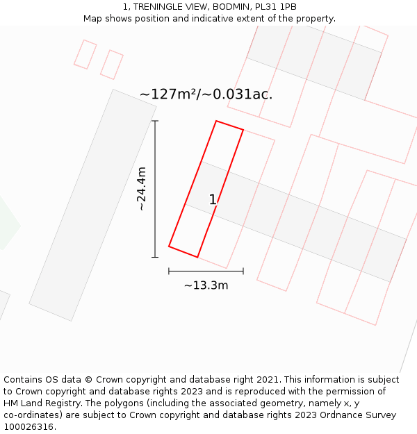 1, TRENINGLE VIEW, BODMIN, PL31 1PB: Plot and title map