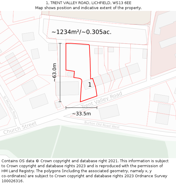 1, TRENT VALLEY ROAD, LICHFIELD, WS13 6EE: Plot and title map
