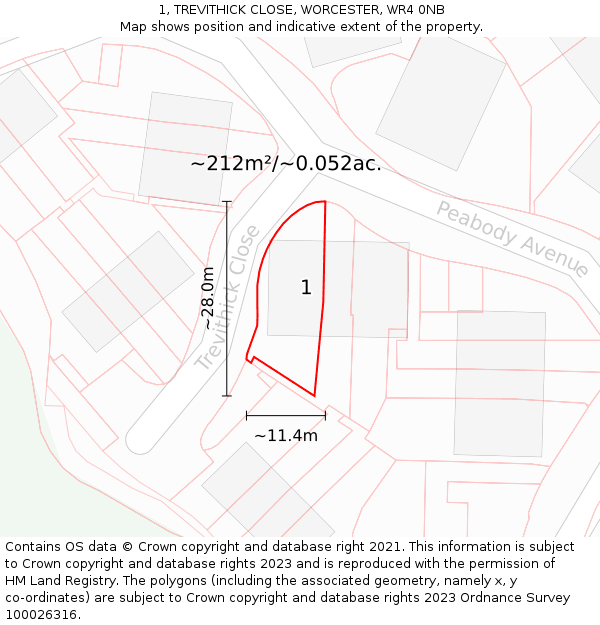 1, TREVITHICK CLOSE, WORCESTER, WR4 0NB: Plot and title map