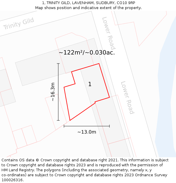 1, TRINITY GILD, LAVENHAM, SUDBURY, CO10 9RP: Plot and title map