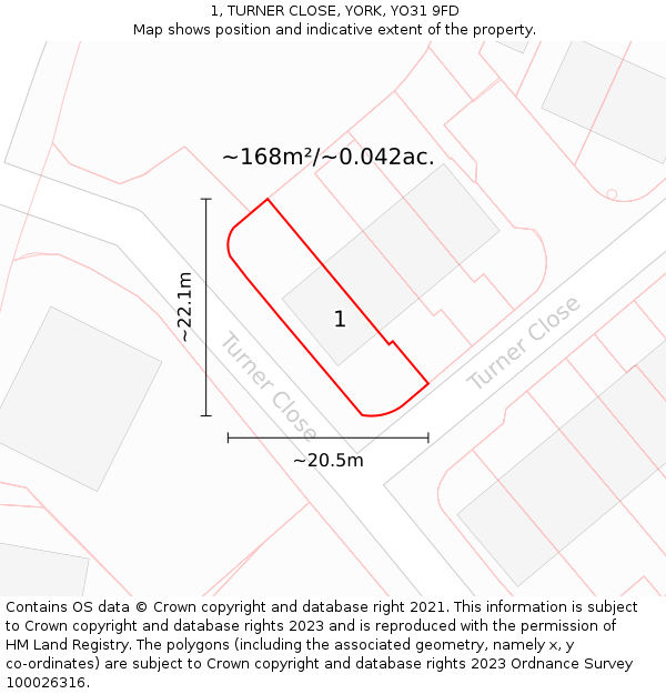 1, TURNER CLOSE, YORK, YO31 9FD: Plot and title map