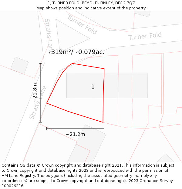 1, TURNER FOLD, READ, BURNLEY, BB12 7QZ: Plot and title map