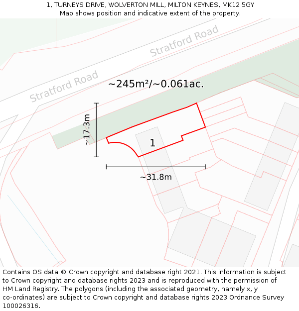 1, TURNEYS DRIVE, WOLVERTON MILL, MILTON KEYNES, MK12 5GY: Plot and title map