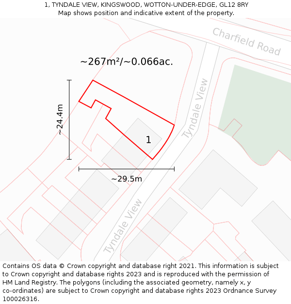 1, TYNDALE VIEW, KINGSWOOD, WOTTON-UNDER-EDGE, GL12 8RY: Plot and title map