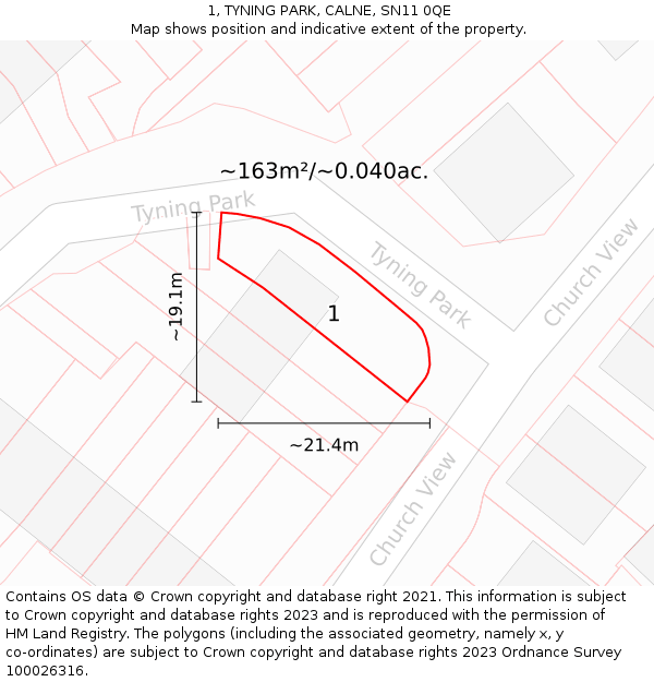 1, TYNING PARK, CALNE, SN11 0QE: Plot and title map