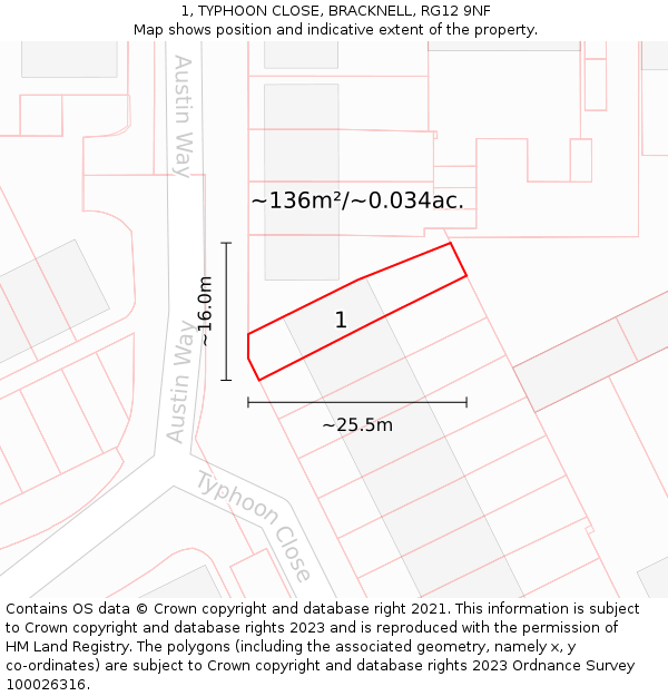 1, TYPHOON CLOSE, BRACKNELL, RG12 9NF: Plot and title map