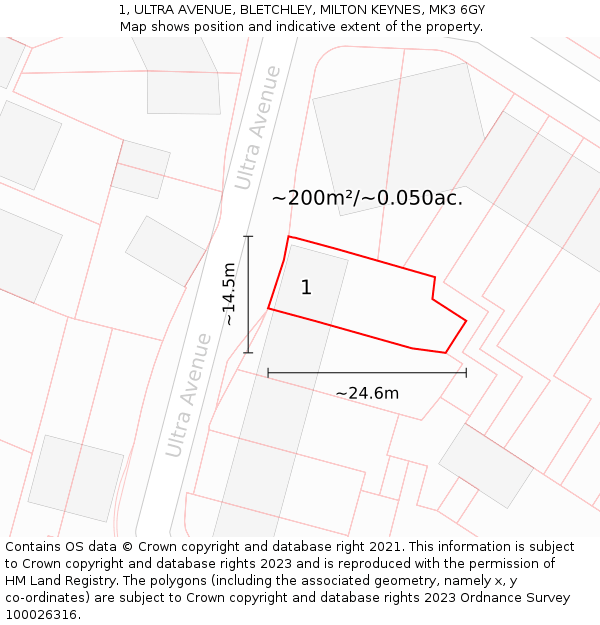 1, ULTRA AVENUE, BLETCHLEY, MILTON KEYNES, MK3 6GY: Plot and title map