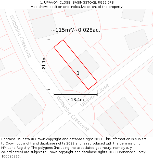 1, UPAVON CLOSE, BASINGSTOKE, RG22 5FB: Plot and title map