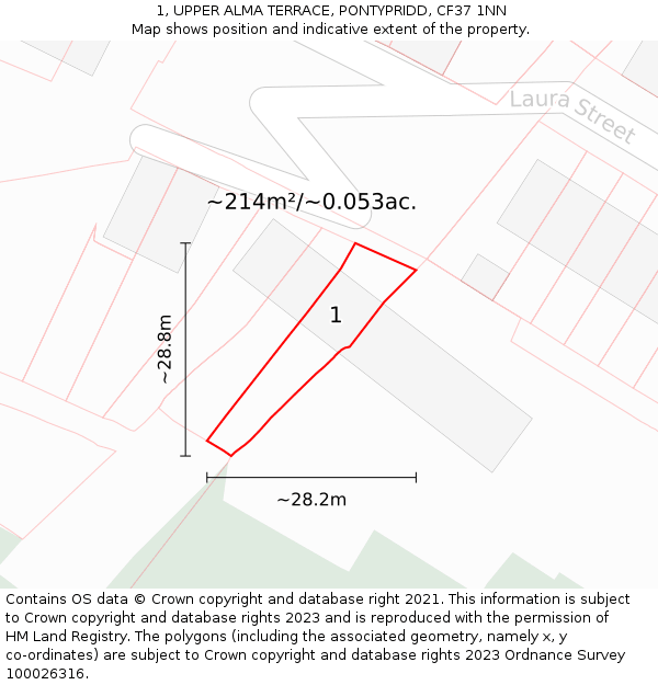 1, UPPER ALMA TERRACE, PONTYPRIDD, CF37 1NN: Plot and title map