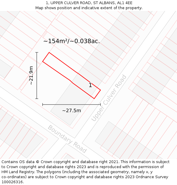 1, UPPER CULVER ROAD, ST ALBANS, AL1 4EE: Plot and title map