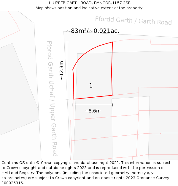 1, UPPER GARTH ROAD, BANGOR, LL57 2SR: Plot and title map