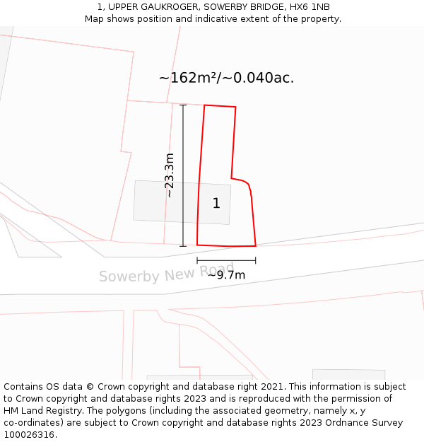 1, UPPER GAUKROGER, SOWERBY BRIDGE, HX6 1NB: Plot and title map